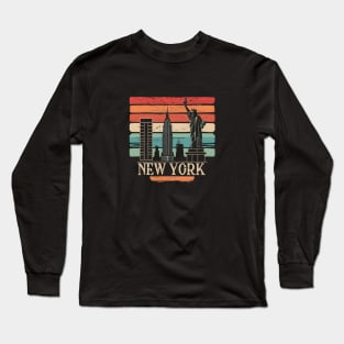 Vintage Retro New York Skyline Long Sleeve T-Shirt